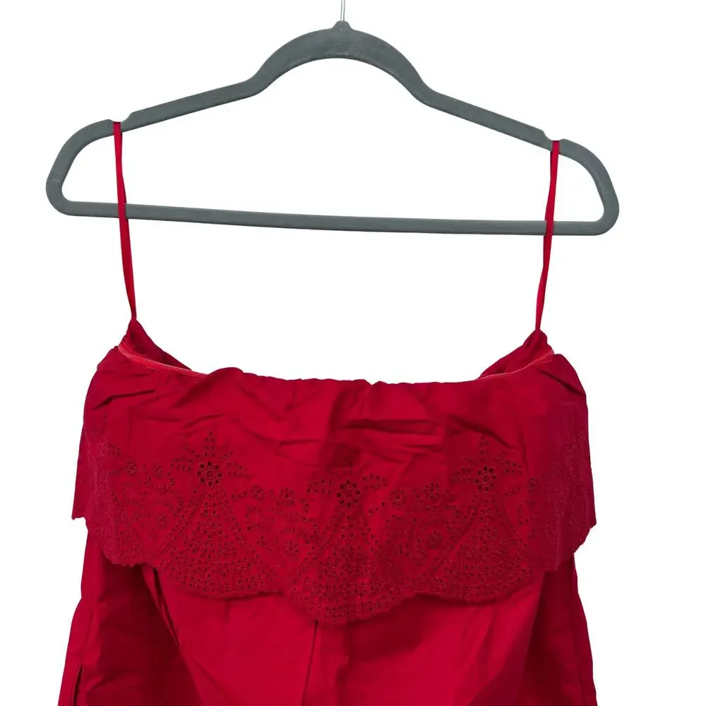 NWT POSSE Beryl Strapless Mini Dress Pockets Ruby Red Cotton Eyelet Lined L - Picture 10 of 13